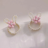 Silver needle from pearl, cartoon cute earrings, brand rabbit, silver 925 sample, flowered