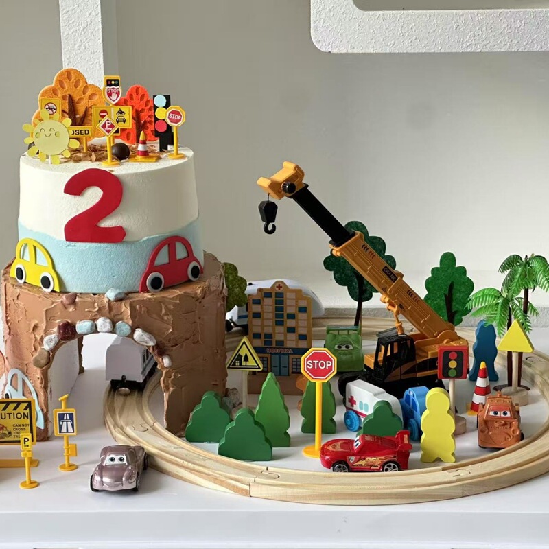 Excavator Kidsren's Boy Birthday Cake Decoration Cave Engineering Vehicle Track Train Baking Decoration Ornaments Plug-In Excavator Kidsren's Boy Birthday Cake Decoration Cave Engineering Vehicle Track Train Baking Decoration Ornaments Plug-In