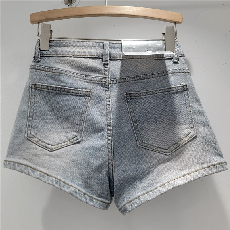 Pantalones Cortos de Mezclilla de Tiro Bajo Desgastados Poliéster Cintura Baja