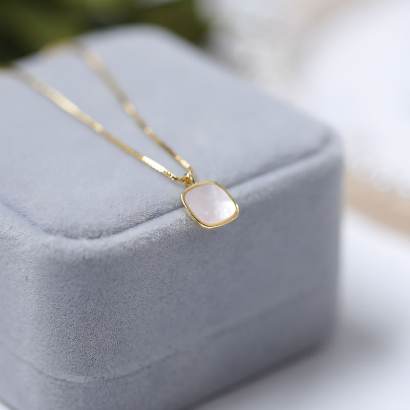 retro square shell pendant copper necklace wholesale nihaojewelrypicture8