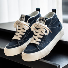 复古蓝帆布鞋男休闲时尚男款高帮板鞋2025新款秋季高颜值百搭潮鞋