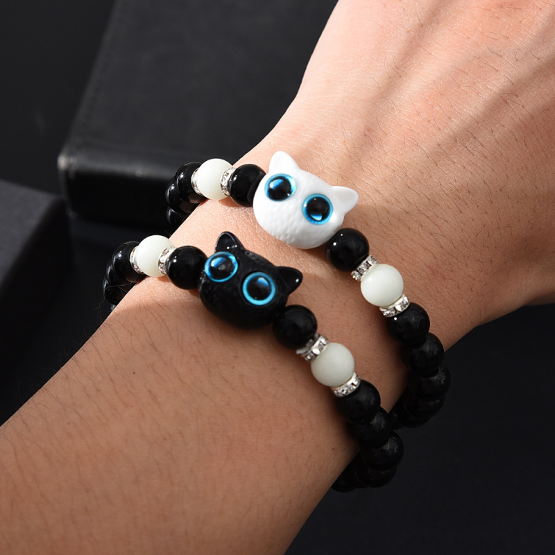 ホットセールチーズかわいい子猫発光ブレスレットネックレスライブホットセールカップル漫画小さな黒猫アクセサリーネックレス|undefined