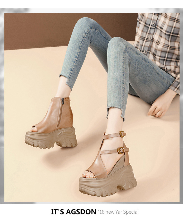 Sandal cao gót nữ mũi hở phong cách La Mã đế xuồng gót 14 cm — màu nâu, màu đen chi tiết 16