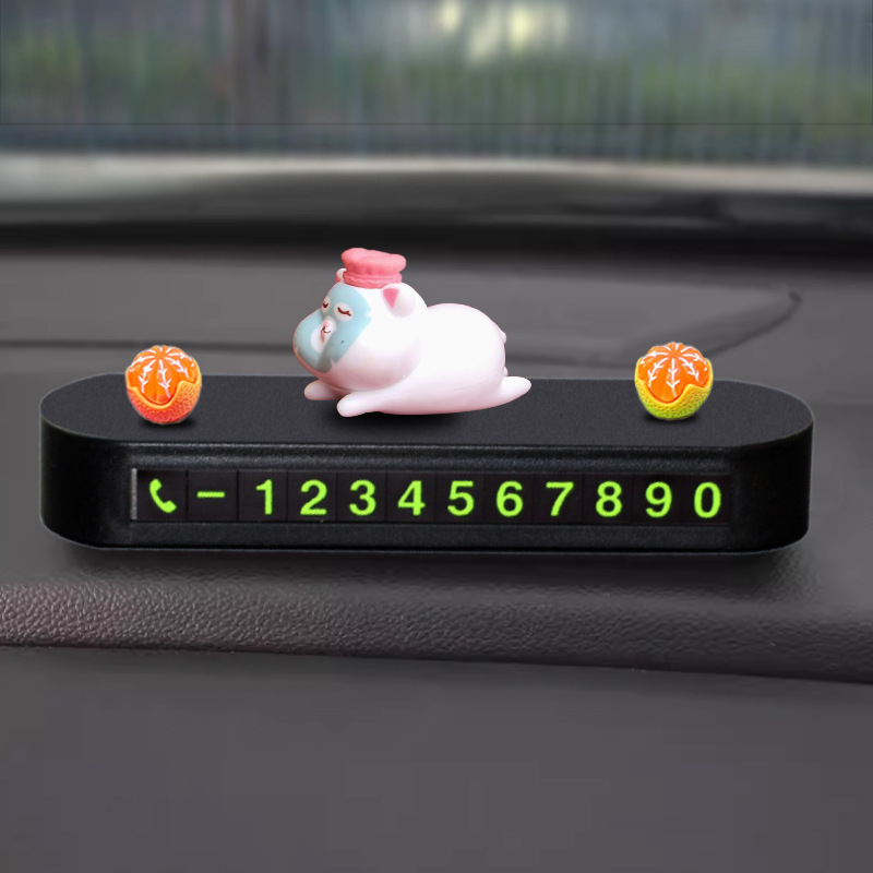 Adornos de la consola central en el automóvil, señal de estacionamiento temporal, automóvil, teléfono móvil, nueva tarjeta de matrícula de automóvil de dibujos animados, plástico