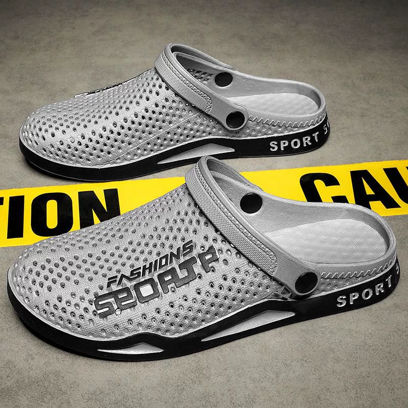 Новые летние туфли с дырками, Мужские дышащие двухсторонние сандалии, Нескользящие тапочки с мягким дном и закрытым носком, верхняя одежда, пляжная обувь на толстой подошве