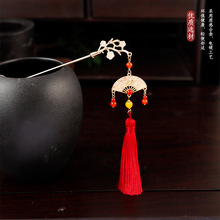 古装戏曲京剧红流苏簪子花朵盘发挽发簪国风中国红扇形流苏发簪发