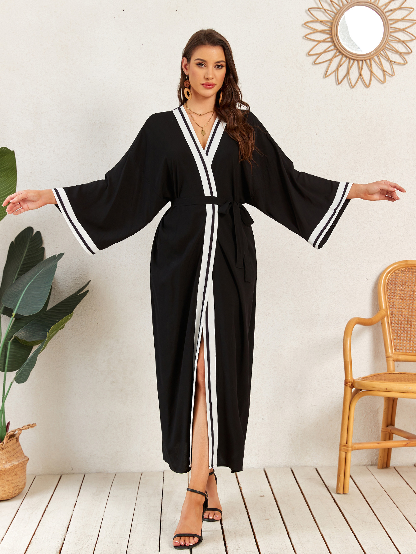 Cross-border nuevo algodón cardigan kimono chaqueta de baño suelta sexy vacaciones bikini camiseta protector solar trajes de baño blusa
