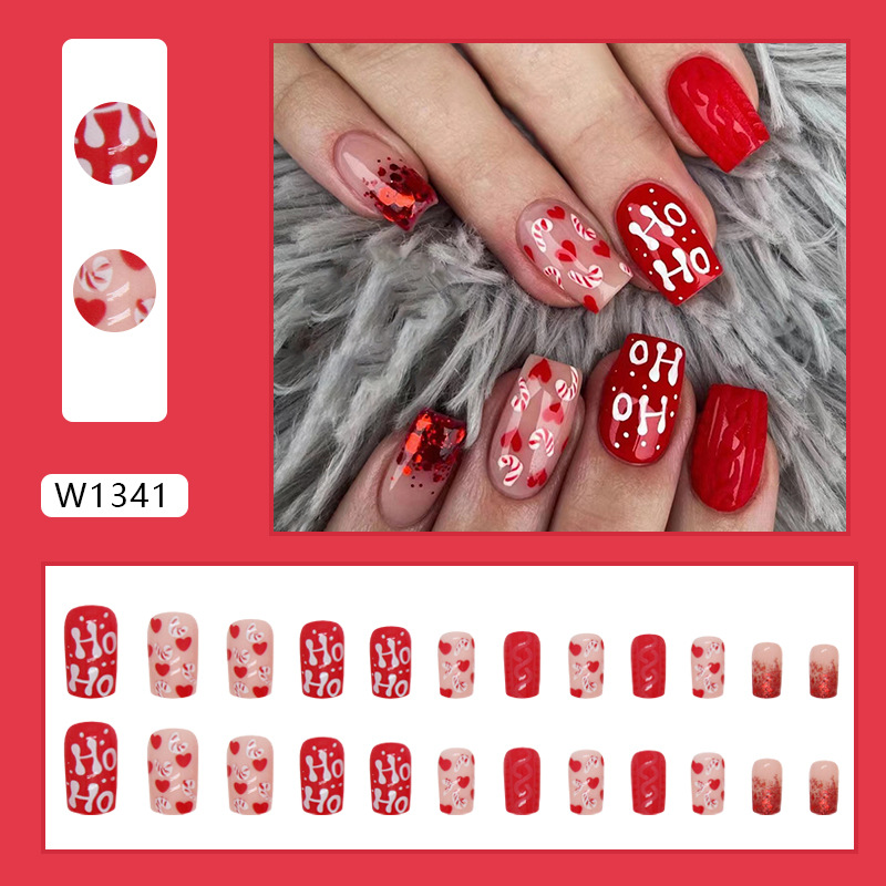 Dolce ragazza rossa di Natale, amore, polvere scintillante, prodotti falsi, unghie da indossare, nail art di San Valentino, unghie_voghion.com