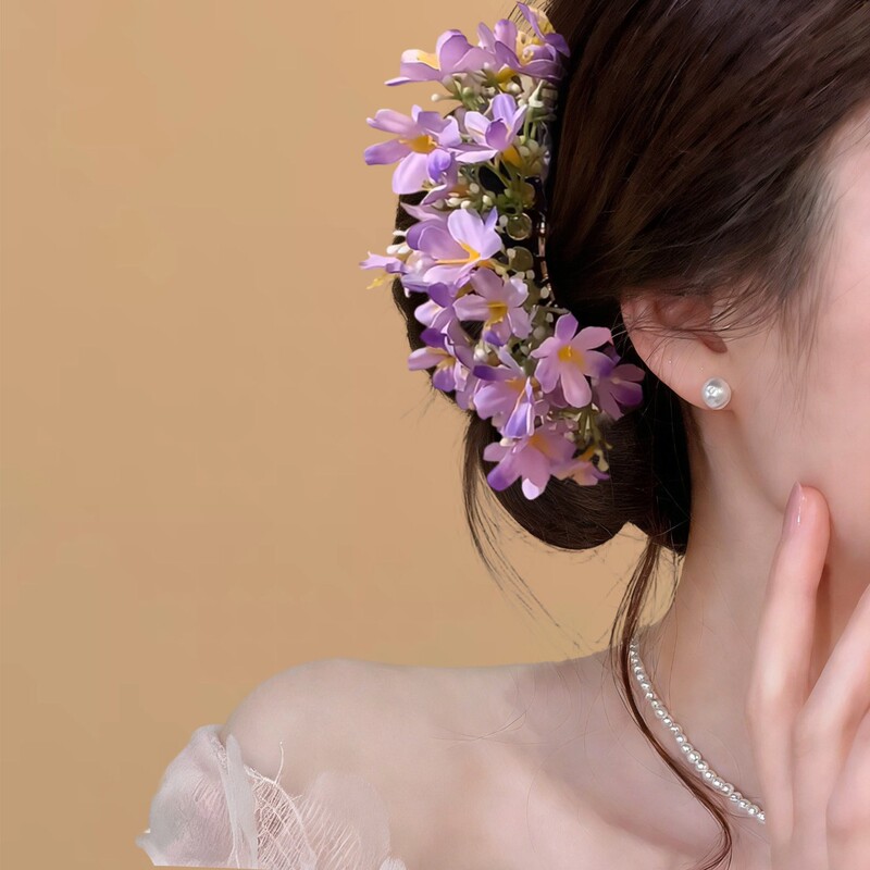 Floral Beauty~Atmospheric Purple Flower Hairpin, Gentle and Elegant Artificial Flower for Side Hair Styling, Travel Accessory