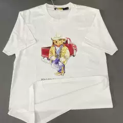 New LOTTE Polo Short-Sleeve Hooded Bear T-Shirt, Lightweight Breathable Casual Couple Tee for Men and Women