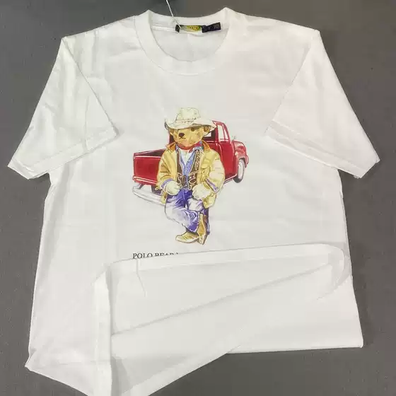 New LOTTE Polo Short-Sleeve Hooded Bear T-Shirt, Lightweight Breathable Casual Couple Tee for Men and Women