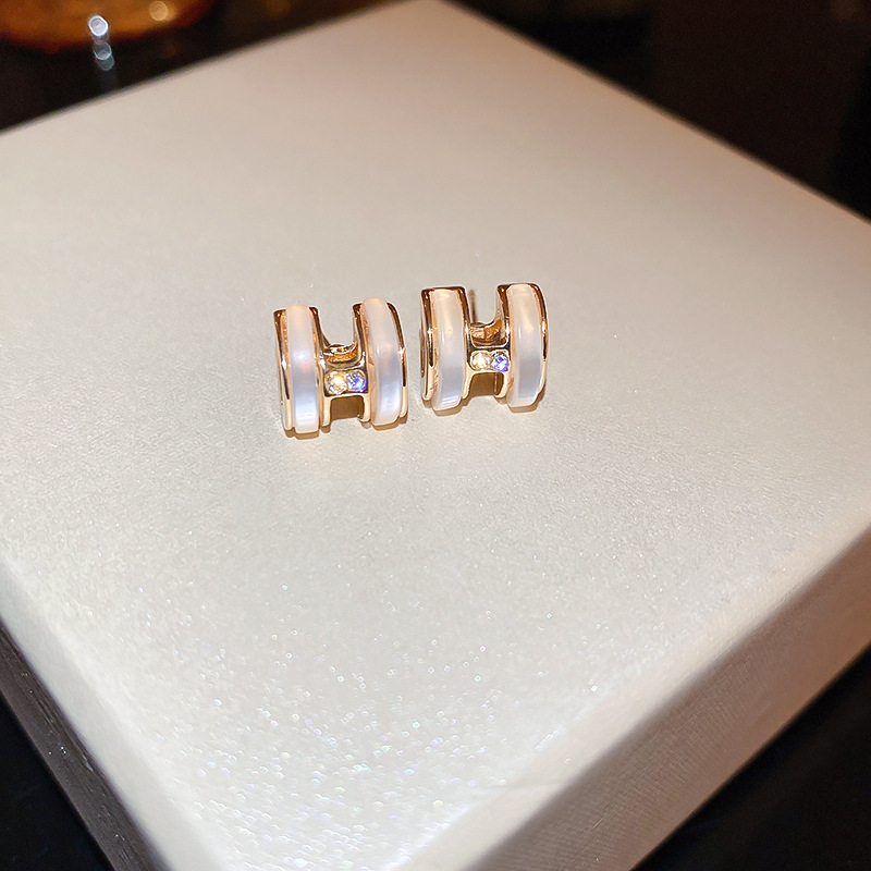 Corea del Sur ins elegante luz de lujo pendientes de estilo frío pendientes de cercanías simples para mujeres Aguja de plata circón letra fritillary pendientes