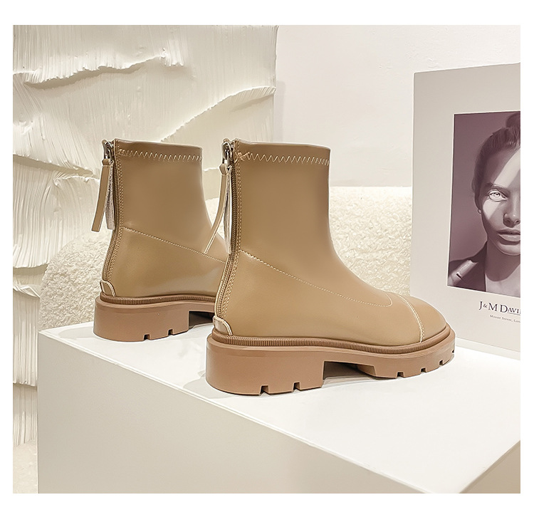 Genuine leather inner raised Martin 2024 new square toe heel thick sole elastic slim boots for women 33 small size_voghion.com