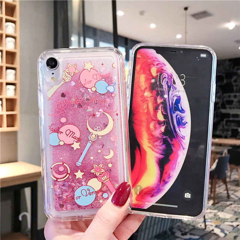 Adatto per la custodia del telefono iPhone 15 ProMax, Apple 14 bellissima ragazza con stella e bastone lunare, polvere glitterata, liquido_voghion.com