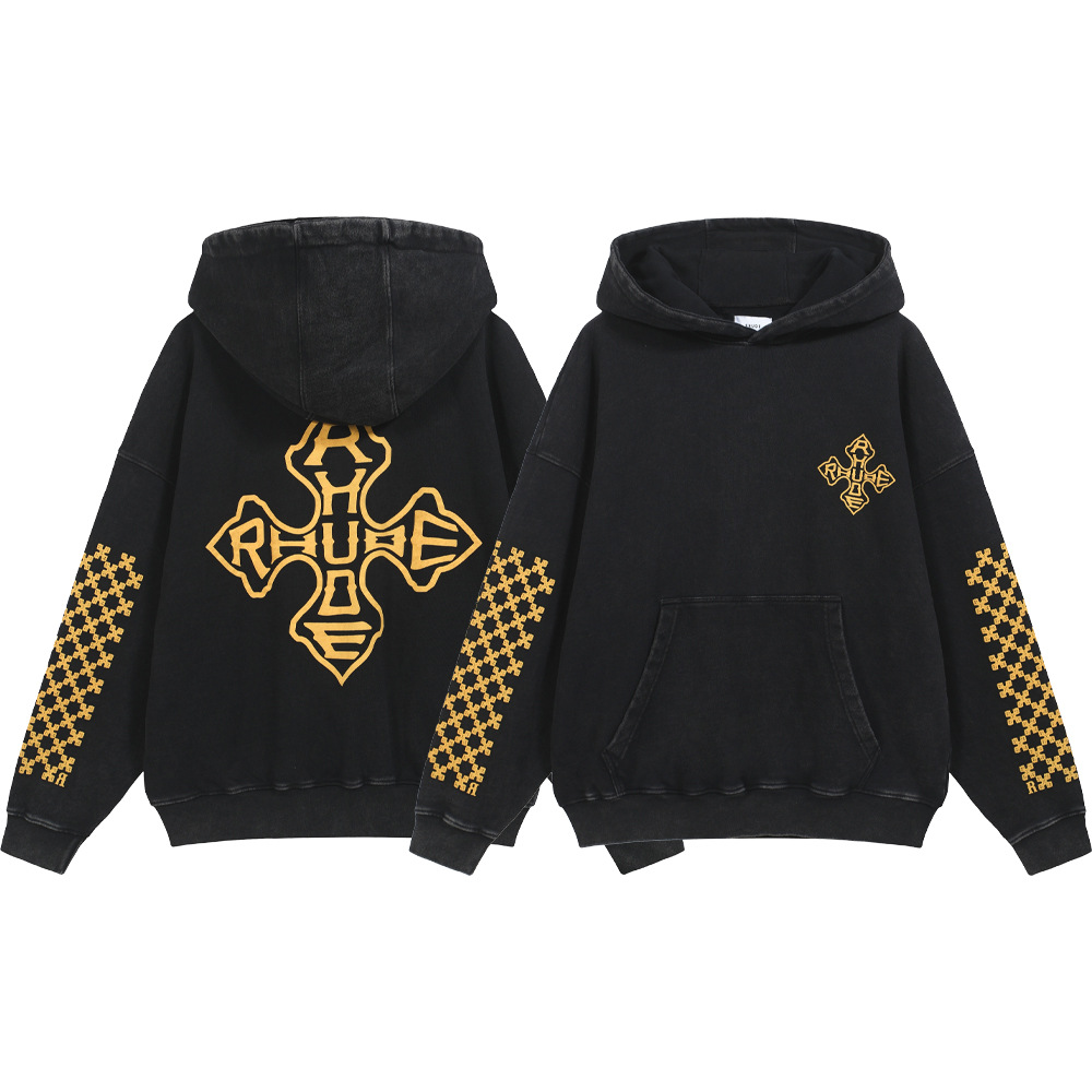 Marca de moda transfronteriza RHUDE logotipo de letras impresa retro parejas de hombres y mujeres lo mismo suelto sudadera con capuz