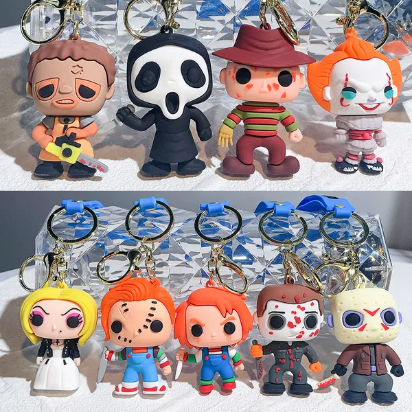 14 Horror Series Ghost Doll Killer Keychains Ghost Doll Bride Doll Clown Soul Keychain Halloween