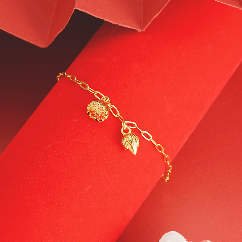 Oro Lotus pulsera de loto estilo chino joyería auspiciosa aleación de cobre pulsera elegante de las mujeres Venta caliente suministro directo de fábrica