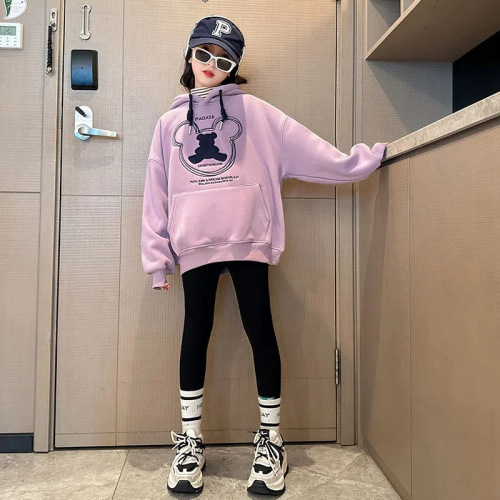 Girls' loose velvet hooded sweatshirt  autumn and winter new medium and large children's all-in-one velvet bottoming shirt Korean style top trend