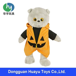 变身万圣节南瓜猫咪公仔加骨架关节穿卫衣服的宠物猫毛绒玩具定做