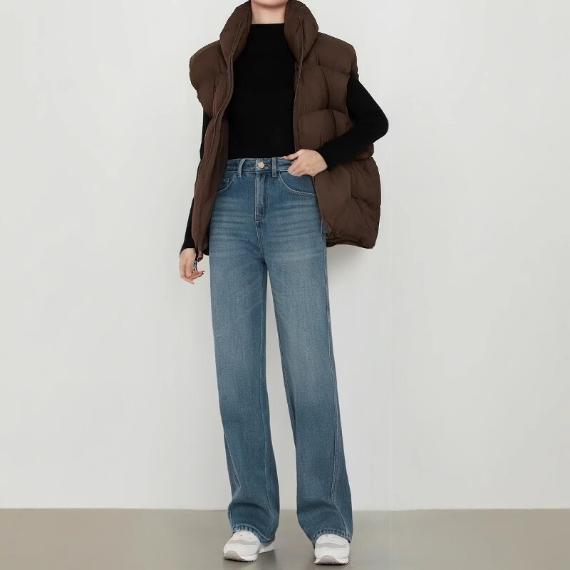 Blue Wide-Leg Jeans Korean Style Coffee Mink Velvet 2025 New Loose High-Waist Slimming Look Draped Straight Pants Blue Wide-Leg Jeans Korean Style Coffee Mink Velvet 2025 New Loose High-Waist Slimming Look Draped Straight Pants