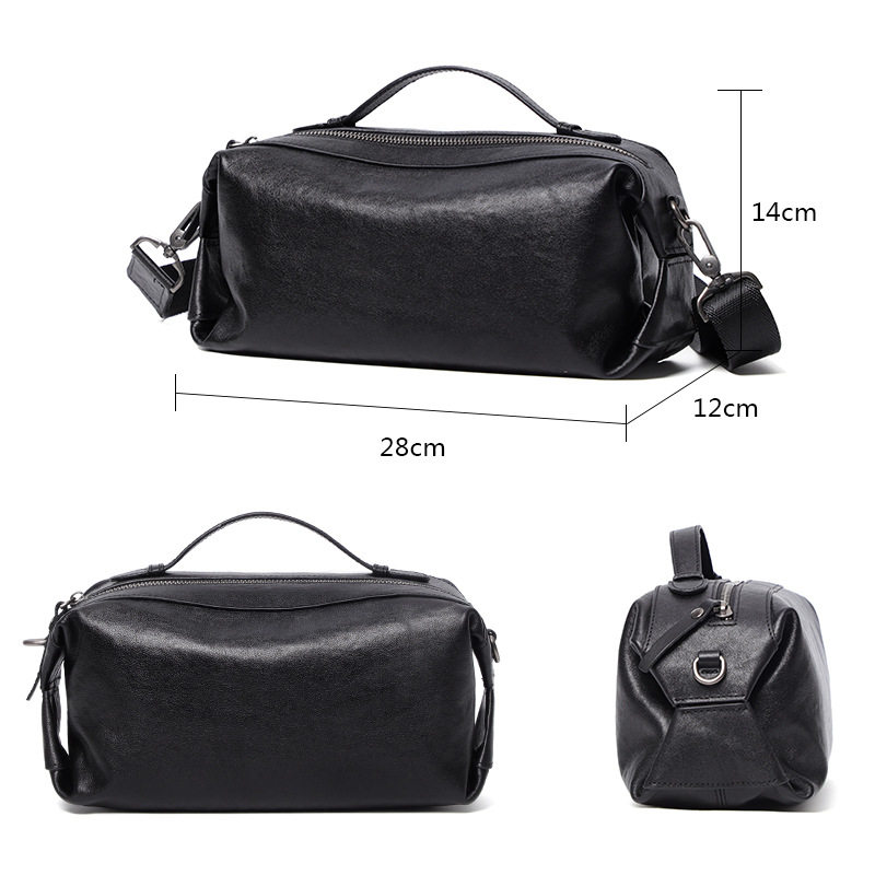Túi đeo chéo nam da bò thật thuộc da, túi đeo vai kiêm túi xách tay nhỏ 29×11×17 cm — Màu đen