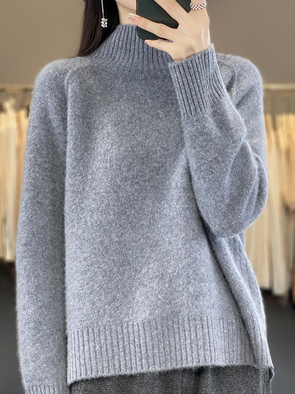 高领毛衣女2025新款秋冬纯色百搭宽松开叉针织衫新款洋气套头上衣|undefined