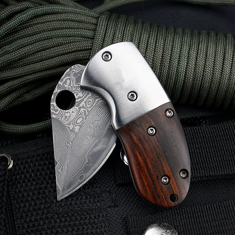 Мини EDC нож, дамасская сталь, складной нож с рукоятью из красного сандалового дерева, уличный портативный инструмент, изысканная коллекция