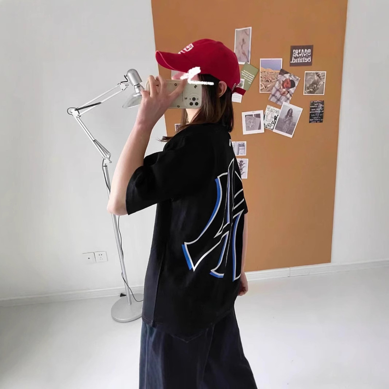 24Ss New High Version Trendy Brand Mlb Cut Out Large Logo Versatile Casual Fashion Short-Sleeved T-Shirt for Men and Women Couples