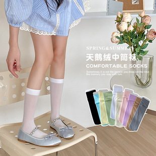 Spring and Summer thin ice socks velvet solid color pile socks macaron color matching long Japanese style student socks mid-calf