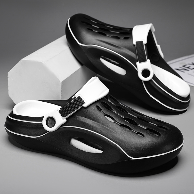 2024男款双色洞洞鞋厚底防滑耐磨时尚简约休闲户外沙滩厂家包头拖