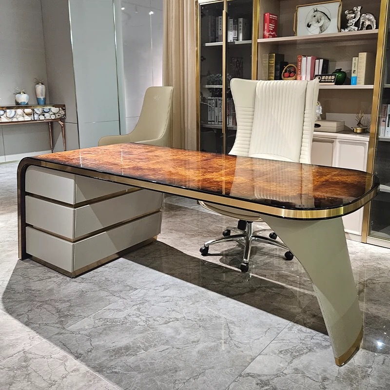 Italian Light Luxury Office Designer Furniture Solid Wood Bentley Oval Tumour Desk High-end Boss Table Office Desk