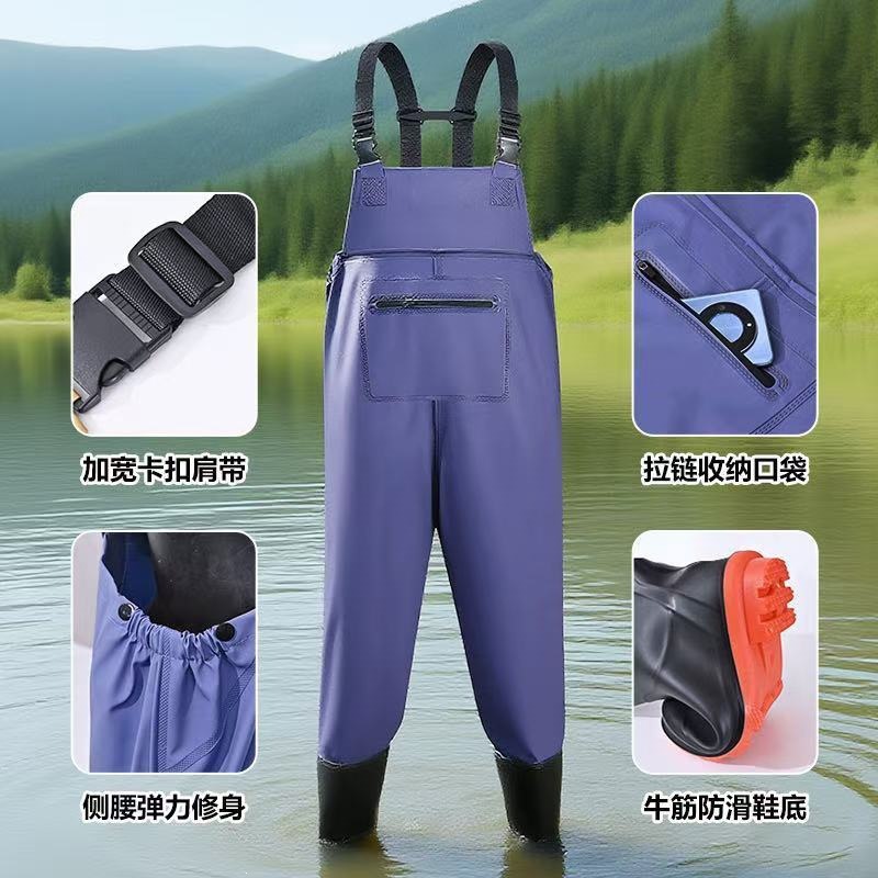 Rain boots, one-piece wading pants, water shoes, fishing, snake-proof, rubber-soled, for field work, rice planting, farming, car washing, thickened