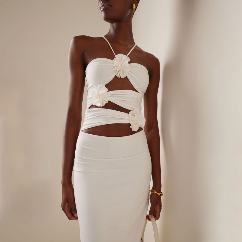 Summer New European and American Slim-Fit Sexy Three-Dimensional Flower dress Long Hollow Neck Skirt with Slip