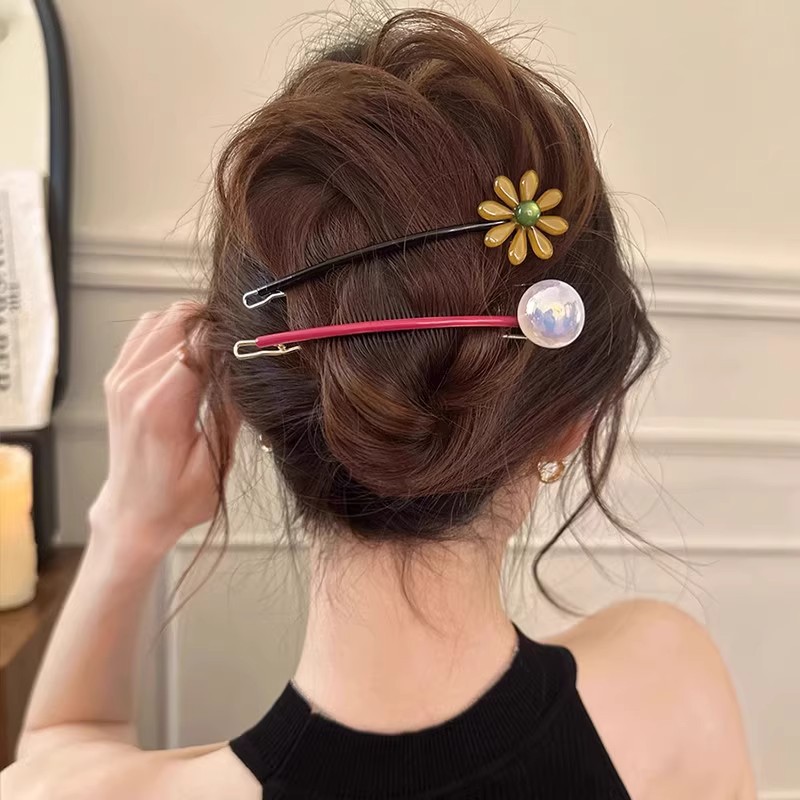 韩版小雏菊一字夹女ins高级感精致后脑勺青蛙扣可爱气质盘发夹子