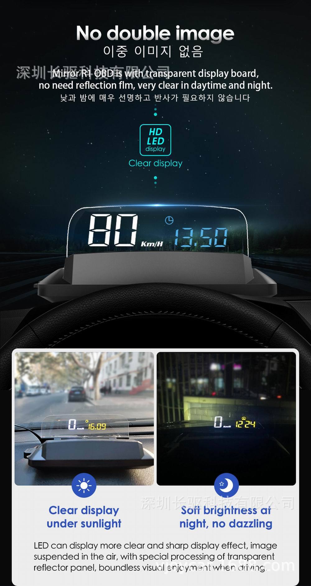 Car Obd Head-Up Display Car Hud Universal Speedometer Water Temperature Speed Low Voltage Alarm Smart Computer