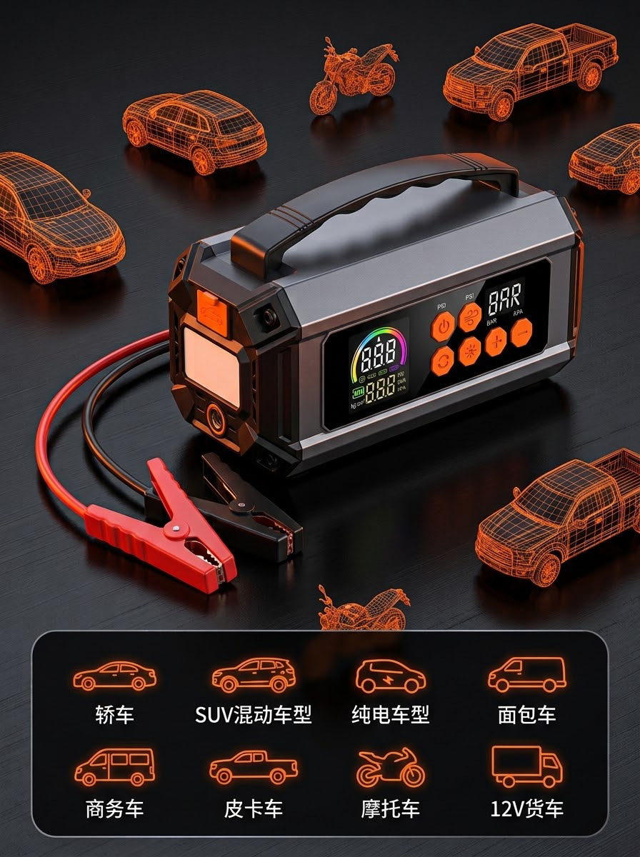 Car Air Pump, Multi-Functional Portable Electric Car Air Pump, Emergency Jump Starter