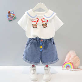 女童夏装短袖套装一岁女宝宝夏季婴儿童时髦衣服洋气洋气可爱牛仔