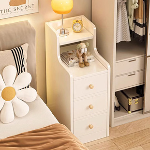 Bedside Table Simple Modern Bedroom Narrow Side Cabinet Storage Rack Small Cabinet Cream Style Super Narrow Bedside Cabinet