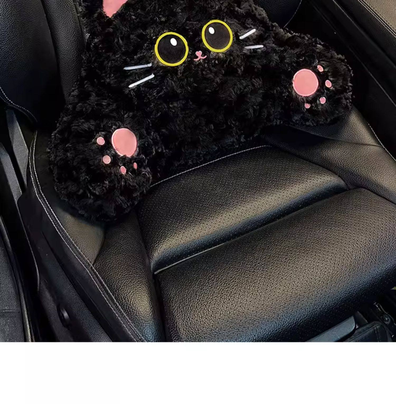 Car Headrest Neck Pillow Cartoon Cute Cat Car Cushion Winter Plush Car Lumbar Pillow Set for Women