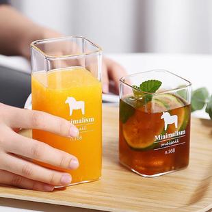 Heat Resistant Square High Borosilicate Glass Milk Cup Simple Transparent Coffee Cup Beverage Juice Heat Resistant Internet Celebrity Glass