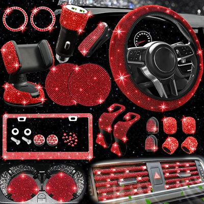Set, Mobile Phone Holder, Steering — Steering wheel cover - red-38cm