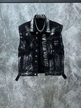 型男潮男/新款小众美式做旧复古牛仔马甲套装潮牌帅气破洞设计感