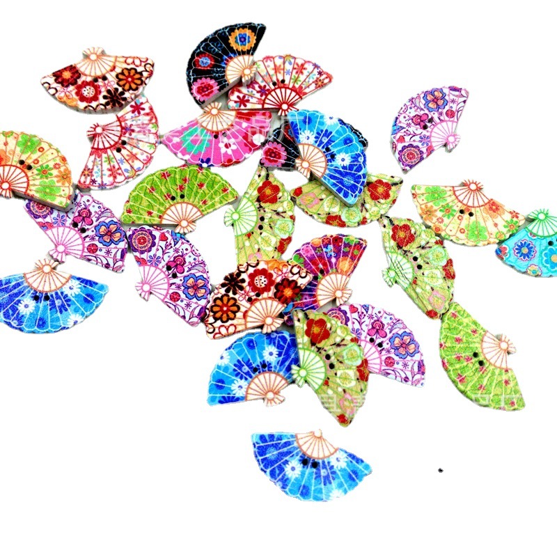 26*20mm fondo blanco DIY botón pintado ventilador de madera botón 50 piezas un paquete