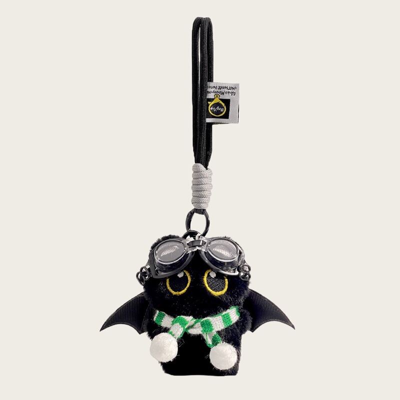 可爱大眼恶魔小黑猫毛绒公仔钥匙扣卡通小玩偶包包挂件包挂饰礼物|undefined
