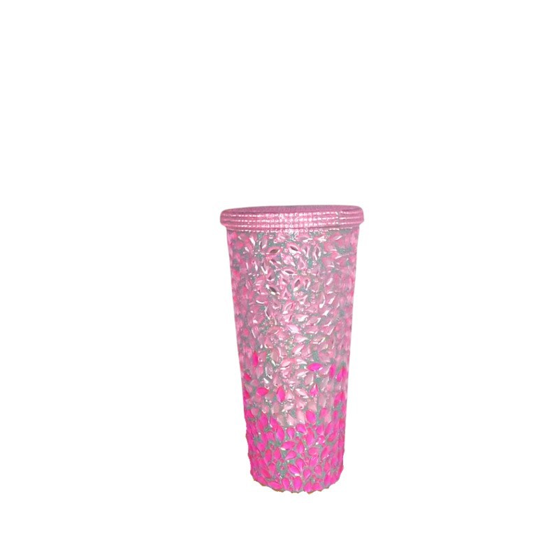 Taza de agua fría de gran capacidad de perlas de diamante doble copas de agua de café ps taza de agua de paja de diamante para mujeres