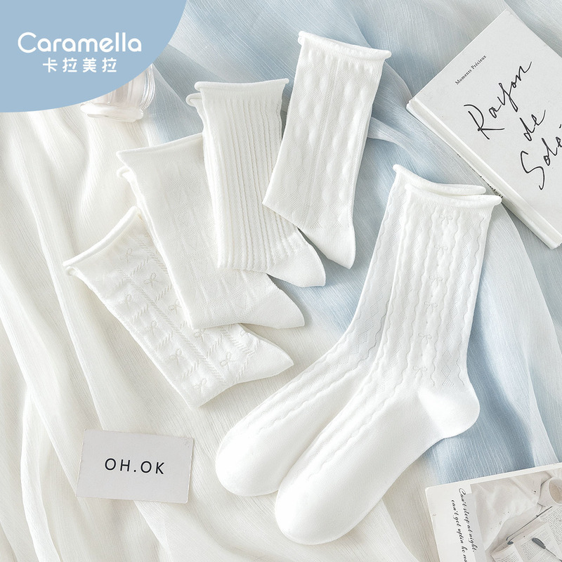 Caramella White Socks Women's Summer Thin Breathable Mesh Pile Socks Mary Jane Shoes with Fungus Lace Socks Caramella White Socks Women's Summer Thin Breathable Mesh Pile Socks Mary Jane Shoes with Fungus Lace Socks