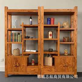 老榆木博古架中式多宝阁茶杯收纳架实木客厅装饰架茶具展示陈列架