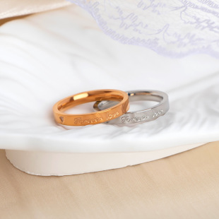 Titanium steel lovely diamond ring female non-fading hot selling couple wedding ring online celebrity niche English letter ring