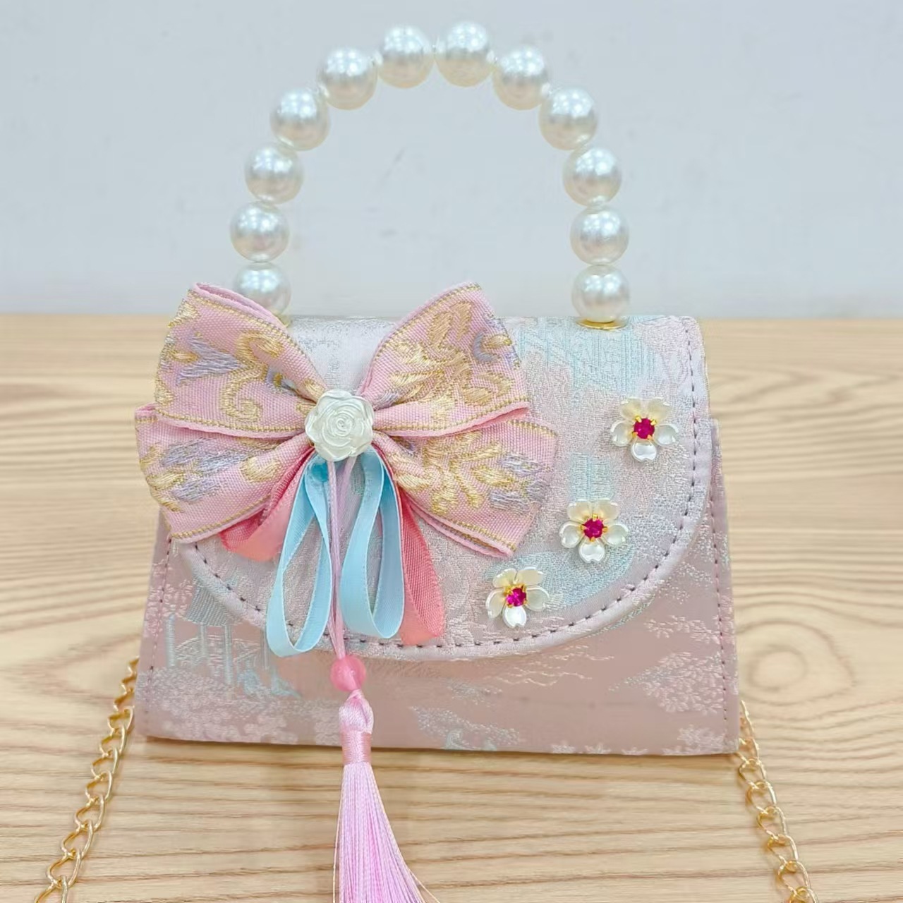 Bolso de princesa de estilo chino cadena antigua bolso de perla portátil para niñas bolso inclinado para niñas accesorios de ropa china bolso de cambio