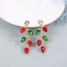 跨境新款耳饰欧美时尚奢华满钻彩色水晶树叶耳坠耳环女时尚百搭